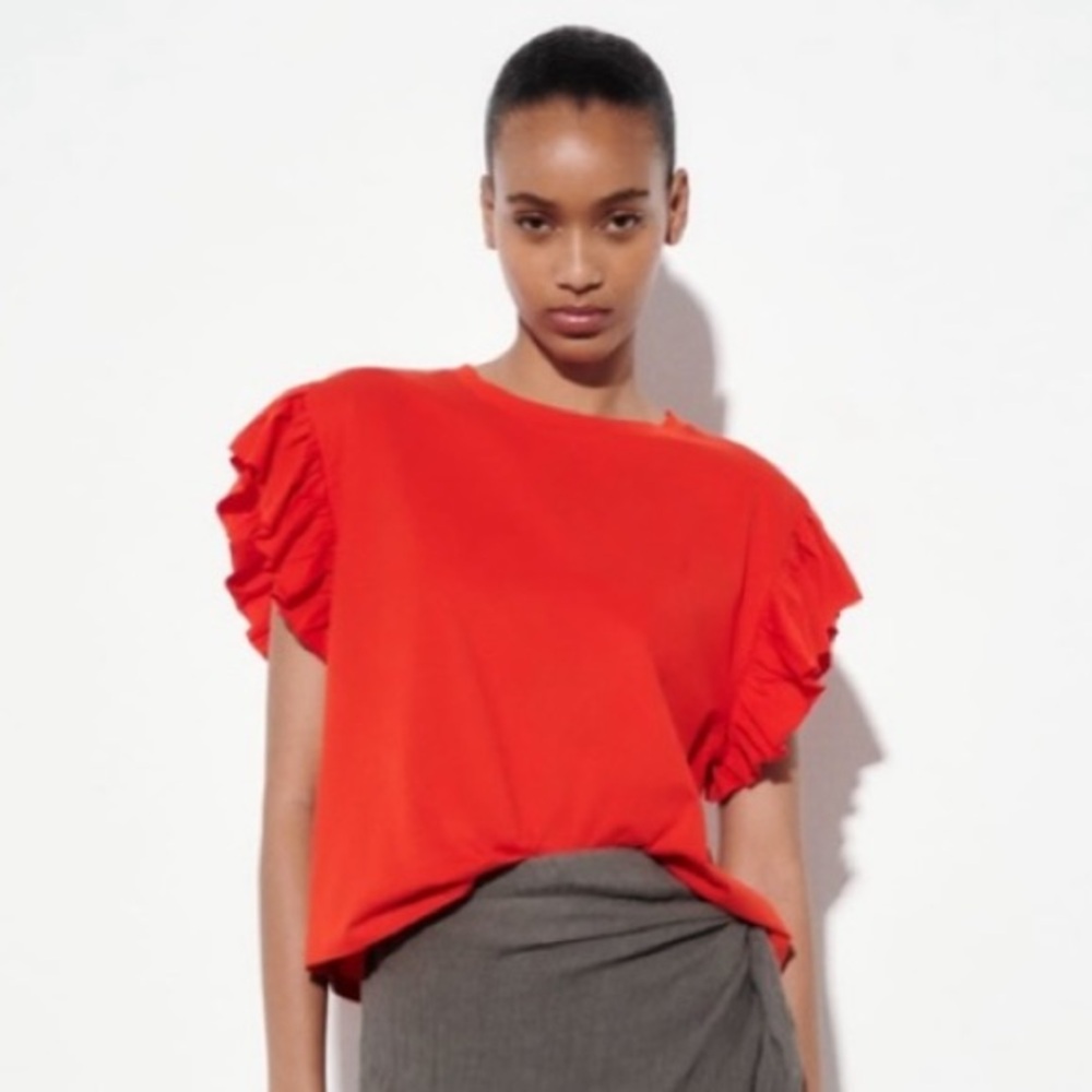 Zara Red Ruffle Sleeve Tee